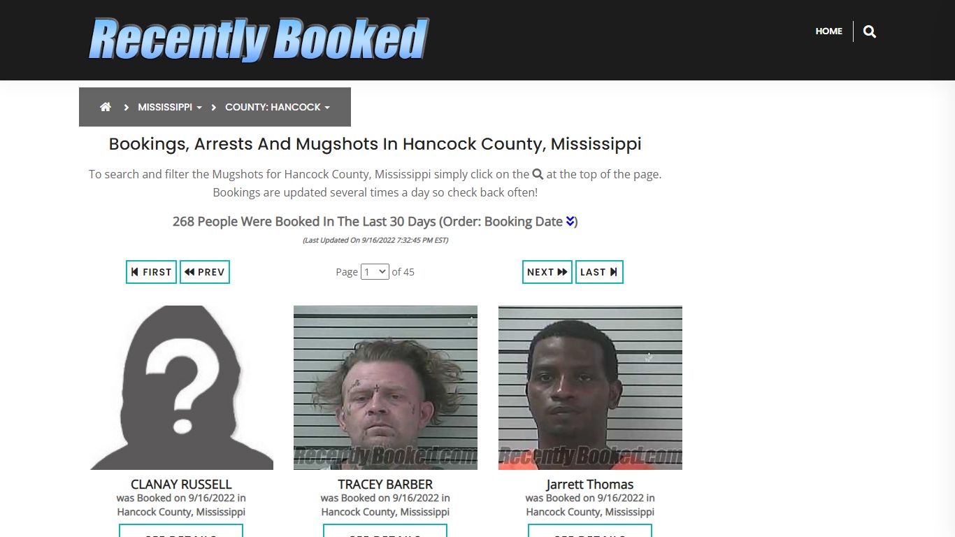 Bookings, Arrests and Mugshots in Hancock County, Mississippi